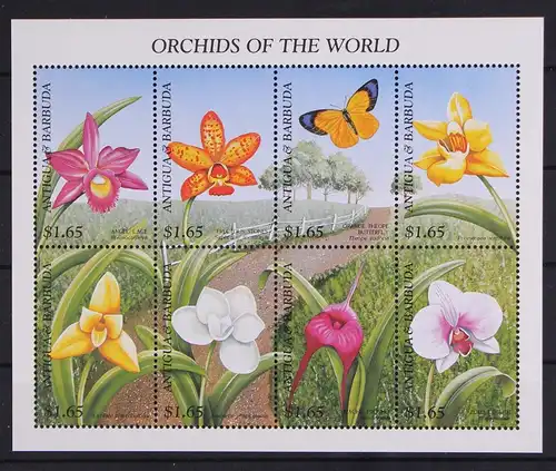 Antigua und Barbuda 2579-2586 postfrisch als Kleinbogen, Orchideen Blumen #GD698