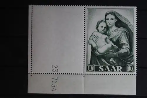 Saarland 352 Br postfrisch Eckrand mit Druckdatum vorgefaltet #FZ060