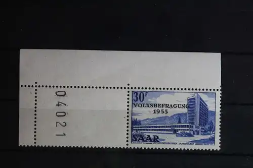 Saarland 364 postfrisch Eckrand mit Bogennummer ungefaltet #FZ116