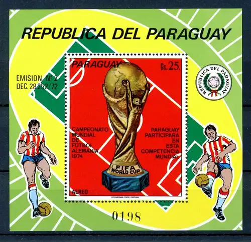 Paraguay Block 206 postfrisch Fußball WM 1974 #GB645