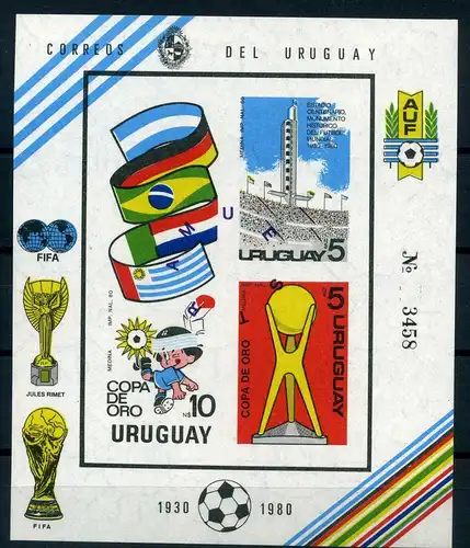 Uruguay Block 50 B postfrisch Fußball #GB659