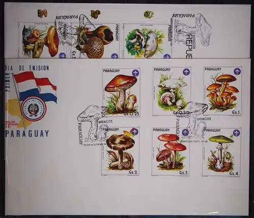 Paraguay 3835-3841 und Kleinbogen 3841 postfrisch als FDC / Pilze #GC278