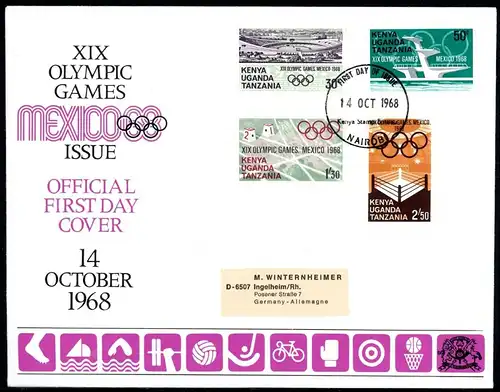 Ostafr. Gemeinschaft 177-180 Olympiade Mexiko Ersttagesbrief/FDC #IJ043