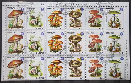 Paraguay 5xSechserstreifen 3835-3841 gestempelt Pilze #GC312