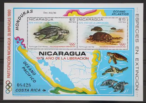 Nicaragua Block 114 postfrisch Olympia 1980 Lake Placid / Moskau #GD497