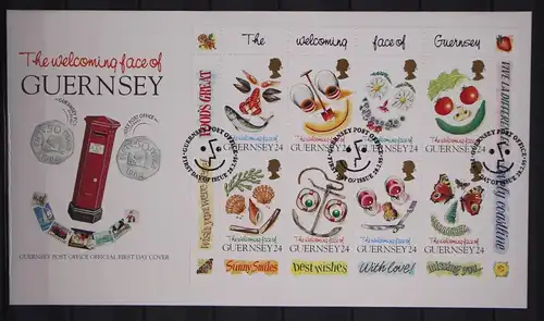 Kleinbogen Guernsey 662-669 gestempelt als FDC / Grußkarte #GC109