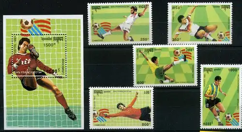 Kambodscha 1376-1381 + Bl 199 postfrisch Fußball #GB603