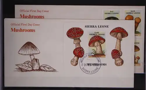 Sierra Leone 1076-1079 und Block 75 gestempelt als FDC / Pilze #GC144