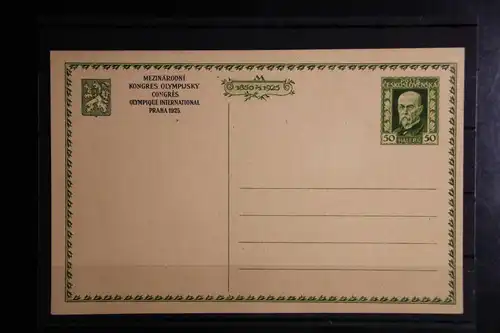 Tschechoslowakei Ganzsache, Druck Schwarz, Olympischer Kongress 1925 #FZ421