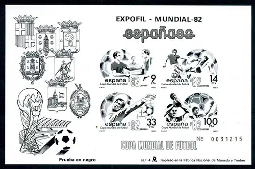 Spanien Schwarzdruck Block 25 postfrisch Fußball #GB684