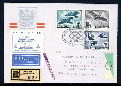 Österreich 984-985, 987 Olympia Sonderflug Australien Mischfrankatur #2A045