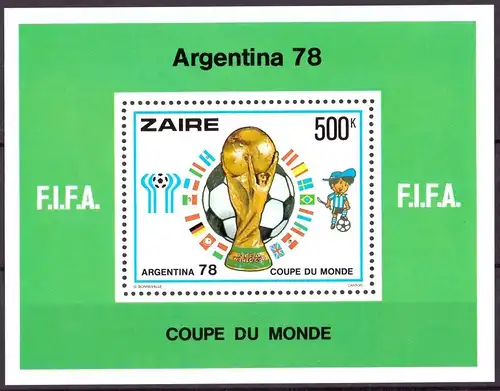 Kongo Zaire Block 18 postfrisch Fußball 1978 #GB672