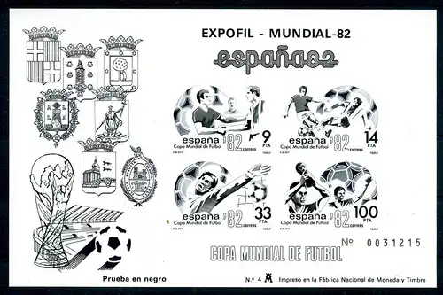 Spanien Schwarzdruck Block 25 postfrisch Fußball #GB682