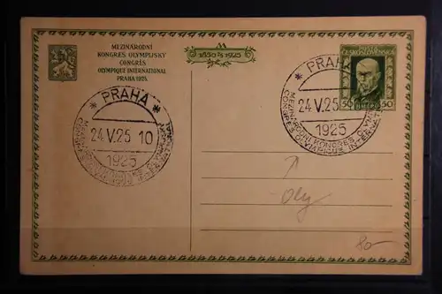 Tschechoslowakei Ganzsache, Druck grün, Olympischer Kongress 1925 #FZ417