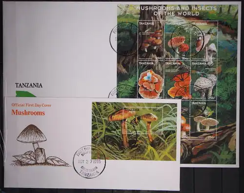 Tansania Kleinbogen 3098-3106 und Block 415 gestempelt als FDC / Pilze #GC160