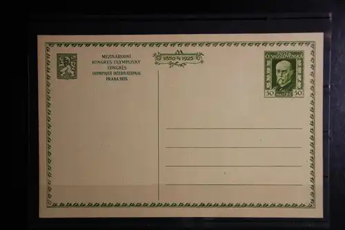 Tschechoslowakei Ganzsache, Druck grün, Olympischer Kongress 1925 #FZ423