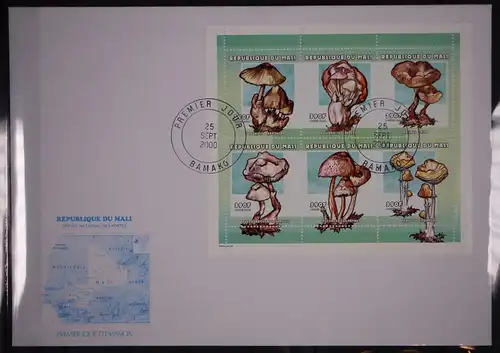 Mali Kleinbogen 2252-2257 postfrisch als FDC / Pilze #GC256
