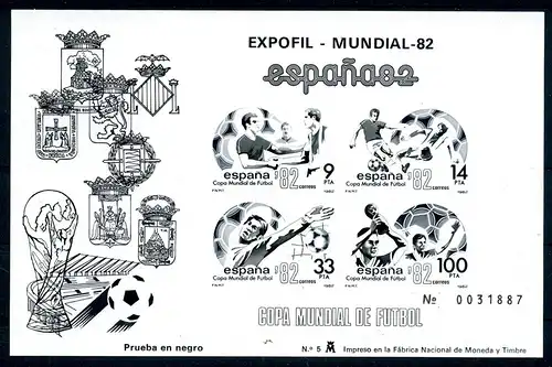 Spanien Schwarzdruck Block 26 postfrisch Fußball WM #GB643