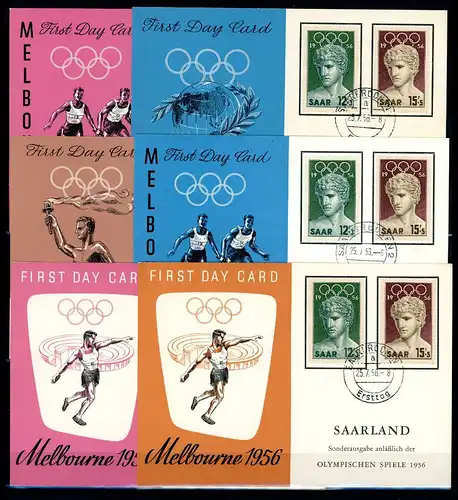 Saarland 6 Ersttagskarten 371-372 gestempelt Melbourne 1956 #2A046