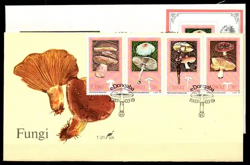 Ciskei 110-113 und Block 2 gestempelt als FDC / Pilze #GC420