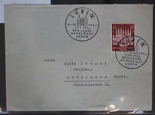 Deutsches Reich 862 als Ersttagsbrief Stempel Lübeck #BC690
