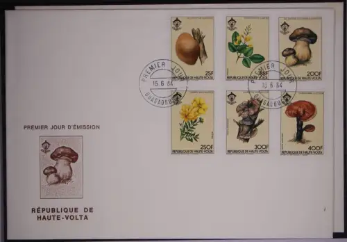 Obervolta 950-955 und Block 80 postfrisch als FDC / Pilze #GC275