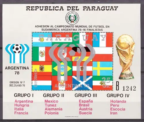 Paraguay Block 320 postfrisch Fußball WM 1978 #GB668