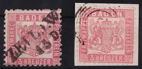 Baden 18 (2x) gestempelt gestempelt Zz und N5, gute Zähnung, 1x Briefst. #GA034