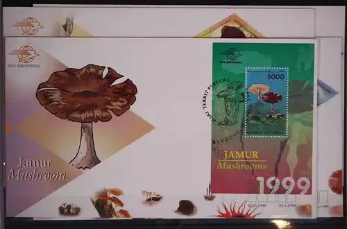 Indonesien 3er-Str. 1896-1904 und Block 145 postfrisch als FDC / Pilze #GC238
