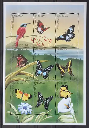 Antigua und Barbuda 2475-2483 postfrisch als Kleinbogen, Schmetterlinge #GD718