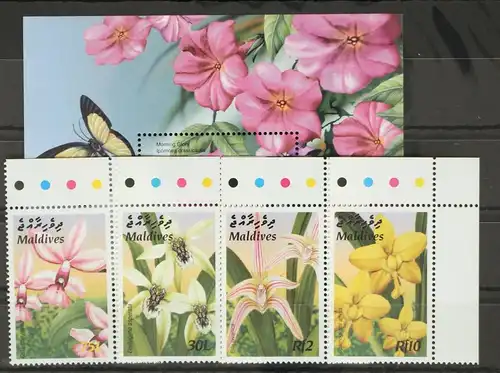 Malediven 4230-4233 und Block 553 postfrisch als Kleinbogen, Blumen #GD757