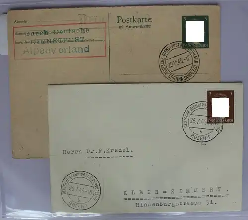 Deutsches Reich 2x Belege der Deutschen Dienstpost Alpenvorland #BC832