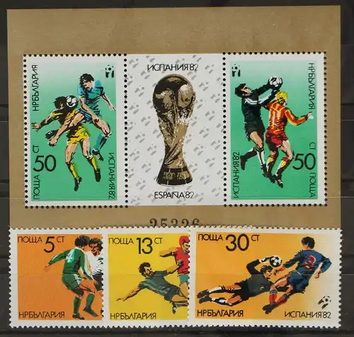 Bulgarien 3100-3102 und Block 122 postfrisch Fußball #GC477