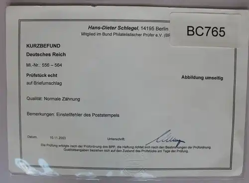 DR 556-564 auf Brief als Mischfrankatur gep. Schlegel BPP, Vorentwertet #BC765