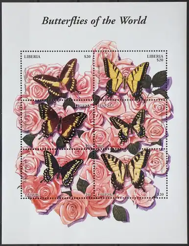Liberia 4135-4140 postfrisch als Kleinbogen, Schmetterlinge Blumen #GD792