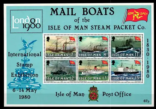 Großbritannien Isle of Man Block 3 mit 166-171 postfrisch Schifffahrt #GJ550