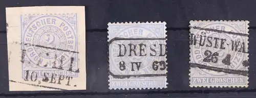Nordeutscher Bund 17 (3x) gestempelt Stempellot, u.a. Dresden #GA340