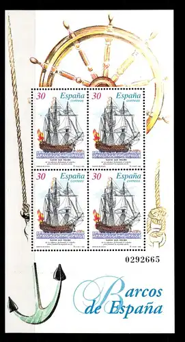 Spanien Block 58 mit 4 x 3209 postfrisch Schifffahrt #GJ768