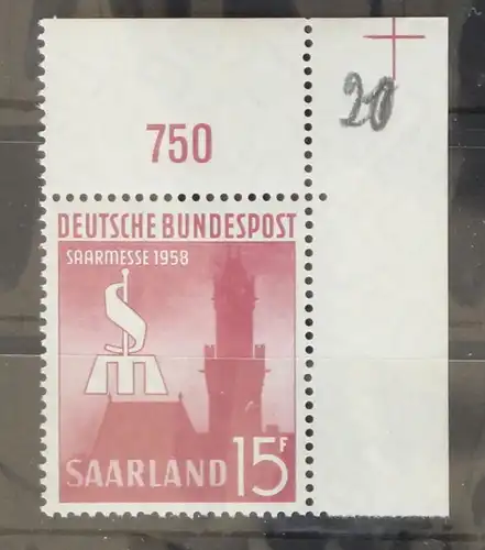 Saarland 435 postfrisch als Eckrand #GK805