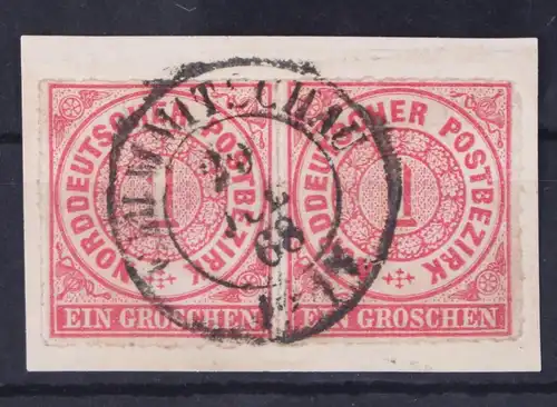 Norddeutscher Bund 4 gestempelt waagerechtes Paar auf Briefstück #GA319