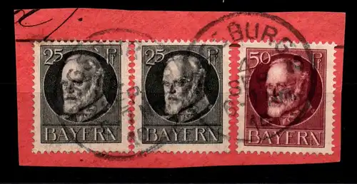 Bayern 101 Typ I, 98 (2x) Typ II gestempelt gepr. Infla, auf Briefstück #GL271