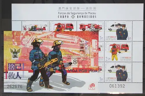 Macau Bogen 1143-1146 und Block 90 postfrisch Feuerwehr #GC659
