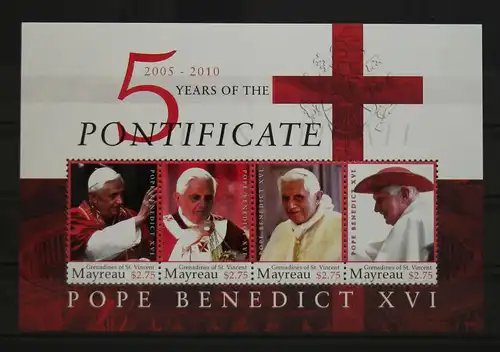 St. Vincent Mayreau 50-53 postfrisch als Kleinbogen, Papst Benedikt XVI #GH020