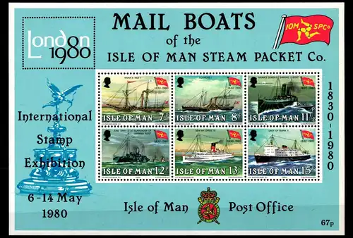 Großbritannien Isle of Man Block 3 mit 166-171 postfrisch Schifffahrt #GN082