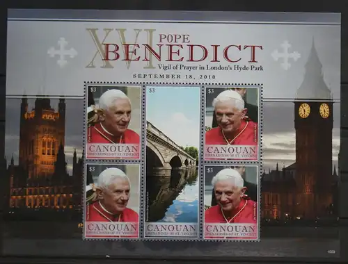 St. Vincent Canouan 99-101 postfrisch als Kleinbogen, Papst Benedikt XVI #GH033
