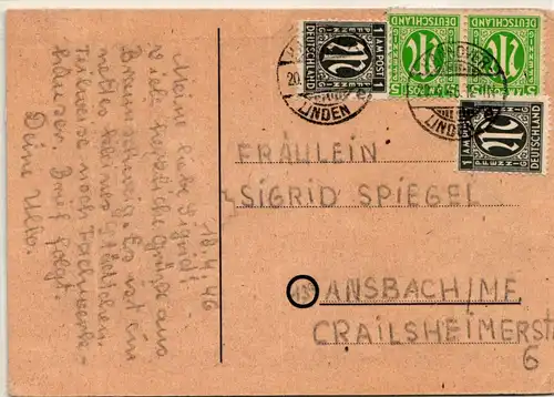 Alliierte Besetzung 19 Az, 16 PLF X auf Postkarte gepr. Hettler #BC994