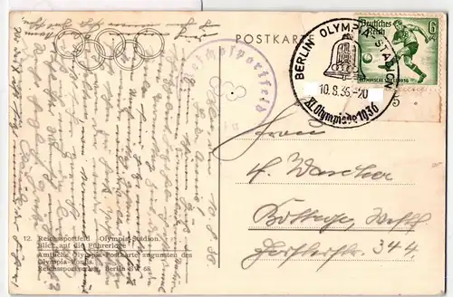 Deutsches Reich 611 auf Postkarte portogerechte Olympiakarte #BD140