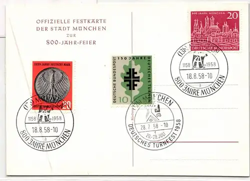 BRD 289 u.a. auf Postkarte 800 Jahre München Festkarte #BD111