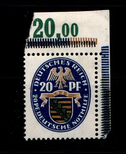 Deutsches Reich 377 postfrisch Eckrand mit Falzrest #GR187