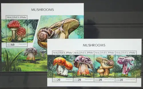 Malediven aus Jahrgang 2018 postfrisch Kleinbogen und Block / Pilze #GG158
